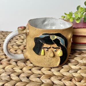 Pottery Face Mug Hand Crafted Aladdin Magic Carpet Lamp Quirky Creative Signed
